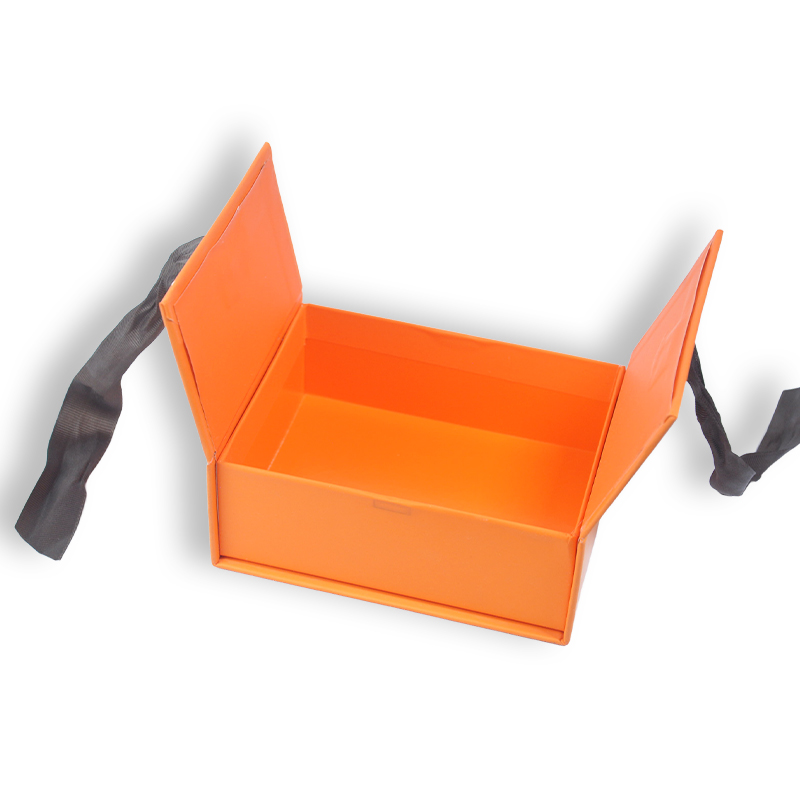Custom Luxury Orange Double Door Rigid Gift Box with Ribbon